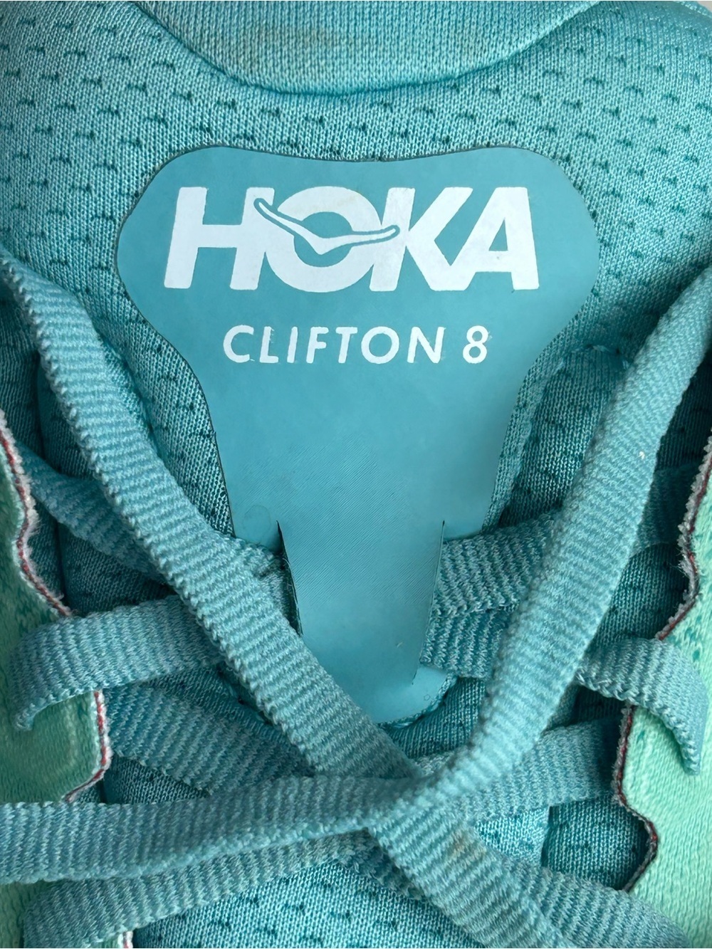 HOKA CLIFTON 8 RUNNING WALKING SHOE WOMENS 7.5B TEAL BLUE RED - Picture 9 of 11